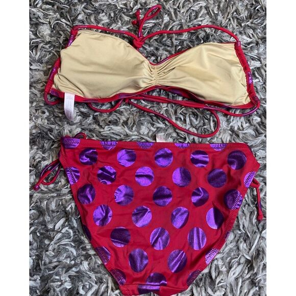 Victoria Secret Bikini 2 piece set Red with purple metallic dots size Medium - Picture 2 of 4